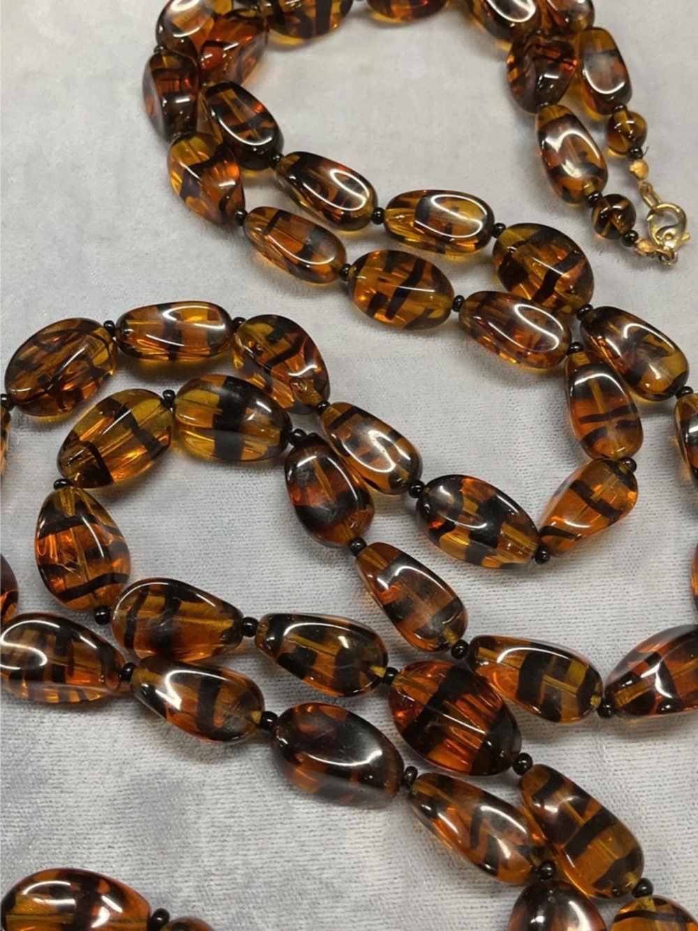 Vintage Amber Black Root Beer Glass Necklace 30" Drop VERY LONG - Picture 11 of 16